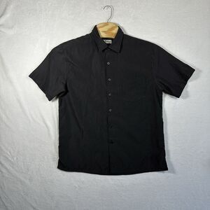 Michael Brandon Shirt Men’s Large Short Sleeve Button Down Black Stripped‎ Shirt